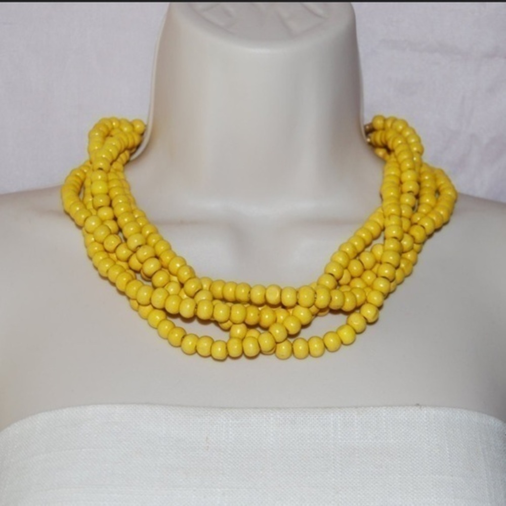 ICervoni Creations Handcrafted Yellow Wood Beaded Statement Necklace.